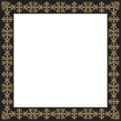 Vector gold with black square Kazakh national ornament. Ethnic pattern of the peoples of the Great Steppe