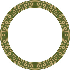 Vector green with gold round gothic ornament. Medieval European circle, ring, border. Classic pattern of the Germans, Angles, Saxons, Franks