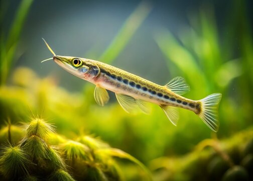 Minimalist Photography of Lancelet Amphioxus in a Serene Aquatic Environment Highlighting Its Unique Shape and Features Against a Soft Background