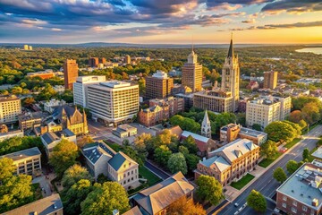 Fototapeta premium Minimalist Photography of New Haven Downtown Capturing Architectural Simplicity with Urban Elements, Clean Lines, and Soft Color Palette in a Tranquil Setting