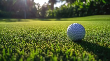Obraz premium A lone golf ball sits atop a vibrant green grassy field