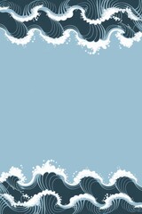 Ocean wave frame design. Elegant blue ocean waves frame; evokes serenity, peace, and the calming power of nature. Perfect for designs needing a tranquil aesthetic.
