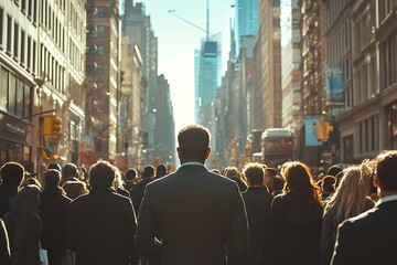 Obraz premium Businessman in Suit Amidst City Street Crowds