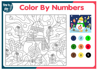 Naklejka premium number bychildren's educational tasks, games. puzzle. coloring by numbers. Christmas tree. Christmas balls. penguin. deer. number8