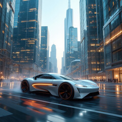Concept Car in Futuristic Glass City