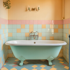 Naklejka premium Elegant vintage bathroom design cozy home interior decor soft color palette warm ambiance relaxation concept