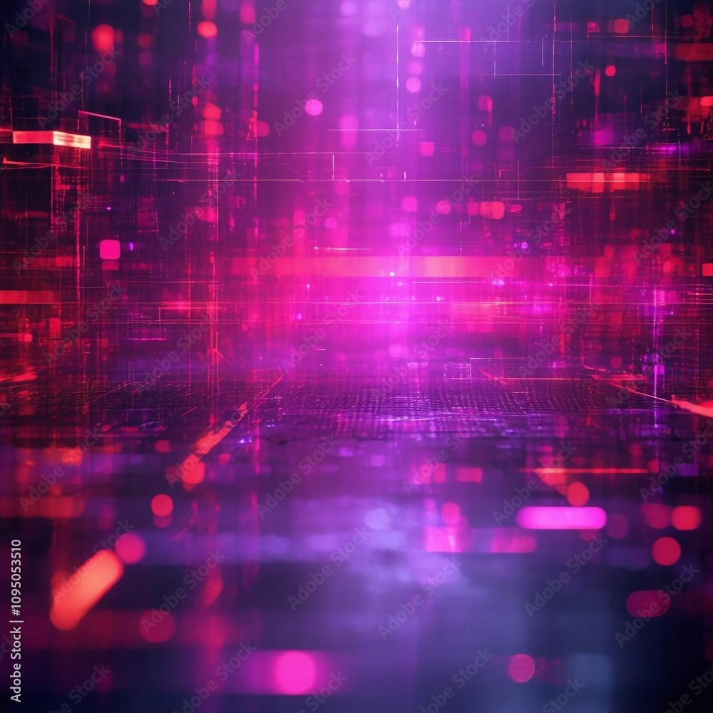 Wall mural abstract futuristic raspberry purple background with grunge elements. neon, digital matrix, cyberspa