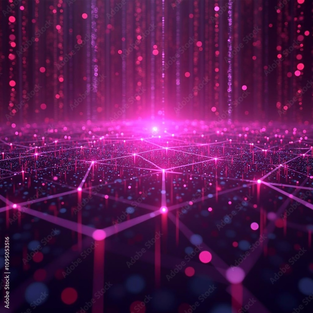 Wall mural abstract futuristic raspberry purple background with grunge elements. neon, digital matrix, cyberspa