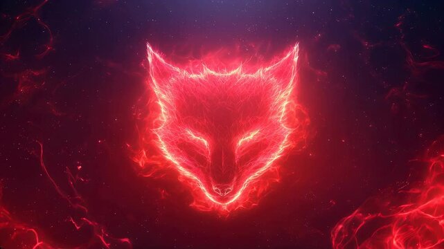 Ethereal Red Wolf Symbol with Fiery Glow in Cosmic Background, Perfect for Fantasy Themes, Digital Art, and Mystical Design Projects