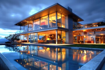 Luxurious residence with a swimming pool in the foreground