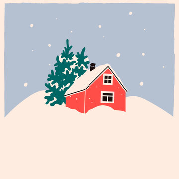 red house snow scene winter clip art preview