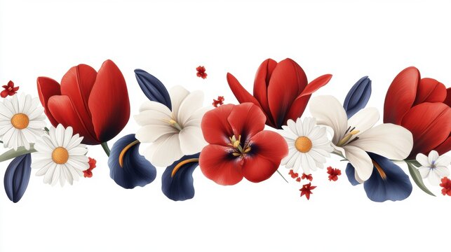 spring flower border, a vibrant spring floral border background with tulips, irises, and daisies in full bloom, bringing joy and cheer