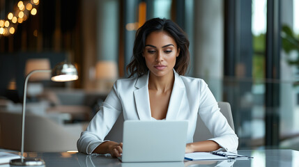 Fototapeta premium Elegant Female Professional in a Contemporary Workplace