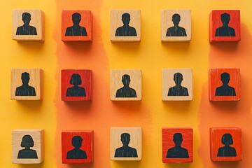 Color-Coded Wooden Blocks Abstract Female & Male Businessperson Grid