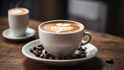 Closeup of a Cup of Espresso on a Wooden Table