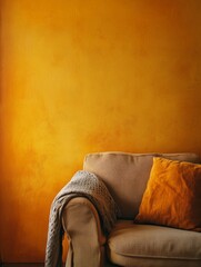 Beige Sofa Against A Warm Yellow Wall