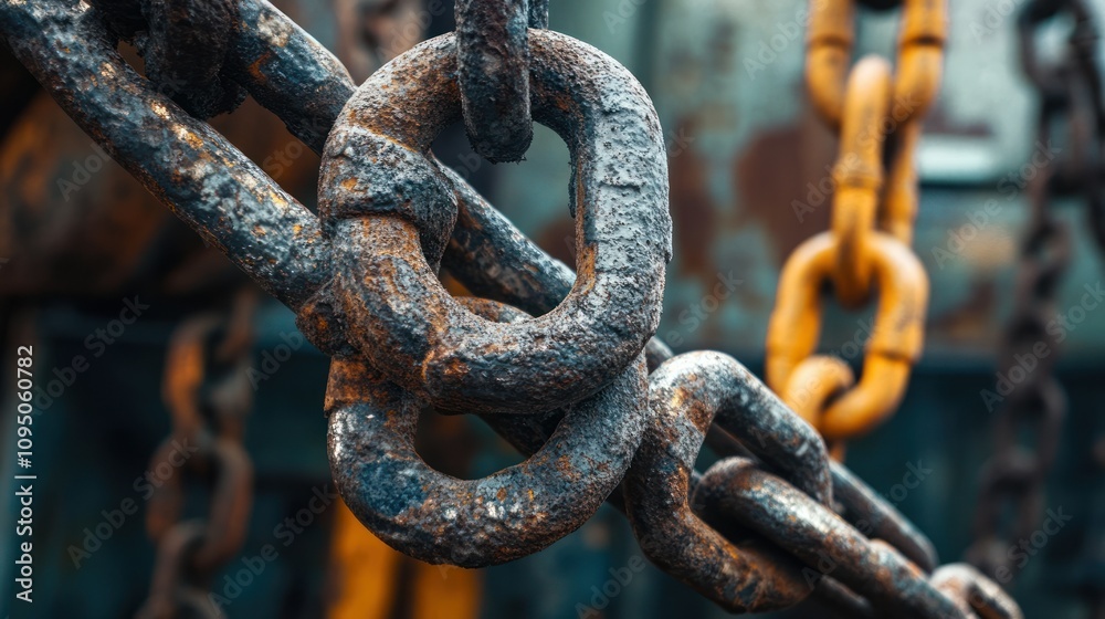 Poster close-up of a rusty metal chain link