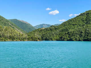 Peaceful landscape view of lake in Mat, Albania