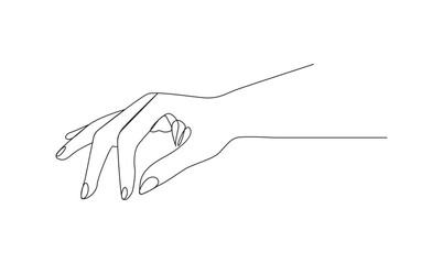 Obraz premium Continuous one line holding hand on white background minimalist illustration