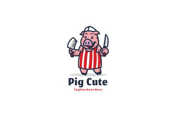  Pig Logo Design Concept Illustration Vector Template
