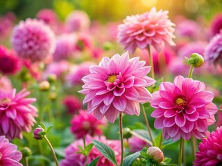 Obraz premium Panoramic View of Blooming Pink Flowers in a Lush Garden, Perfect for Nature Lovers and Floral Enthusiasts, Showcasing Vibrant Colors and Serene Backgrounds for Various Uses