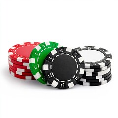 Naklejka premium Closeup Macro Shot of Colorful Poker Chips Isolated on Clean White Background