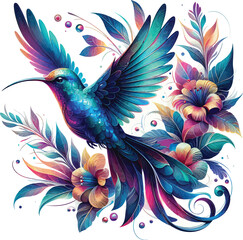 Obraz premium Hummingbird in flight with flowers