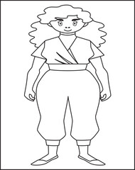 Young woman smart dress with casual clothes cartoon vector illustration graphic design Page Coloring Page For Kids.