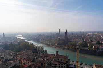 Naklejka premium Verona, Italy - November 8, 2024: Cityscape. Aerial view of the city.