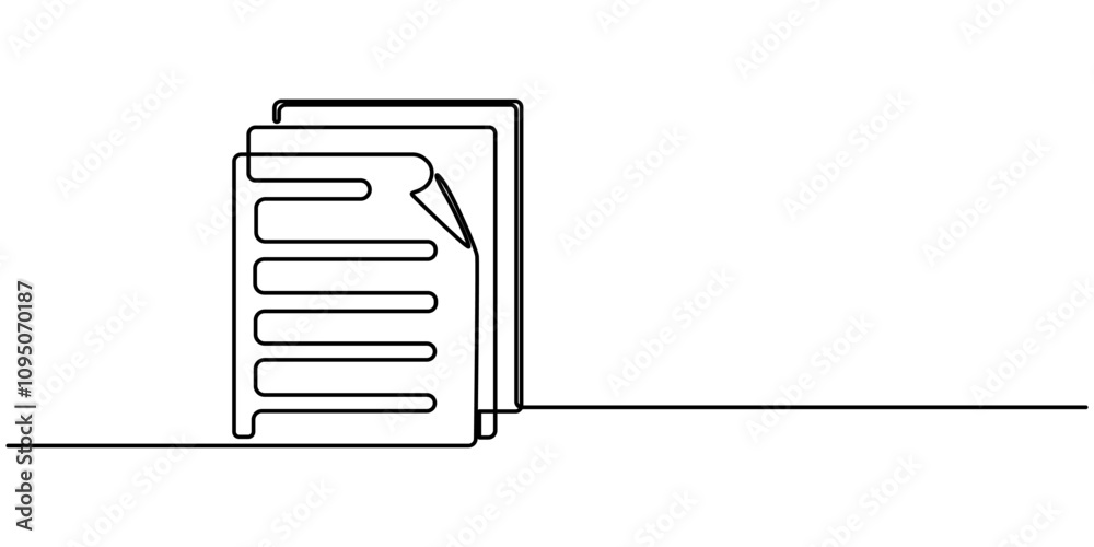 Poster one continuous line vector drawing of a folder. outline documents background icon. saving securities
