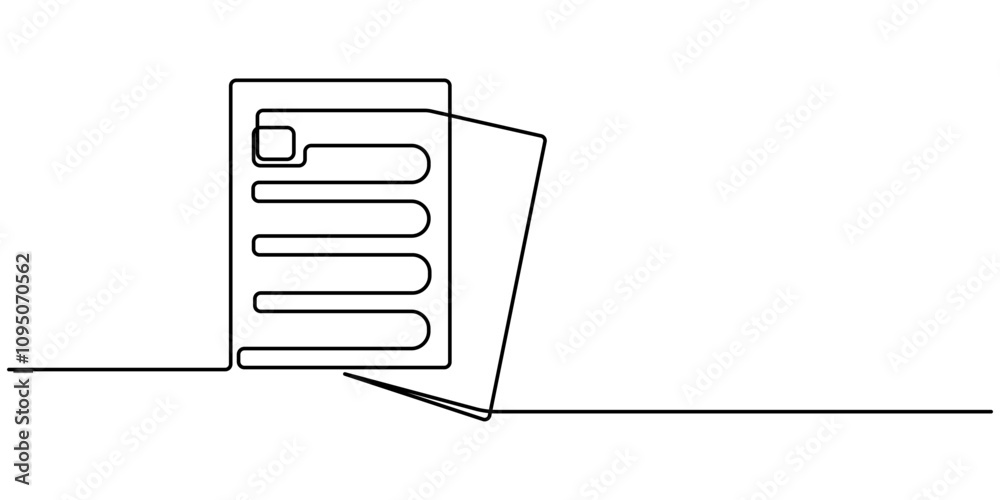 Poster one continuous line vector drawing of a folder. outline documents background icon. saving securities