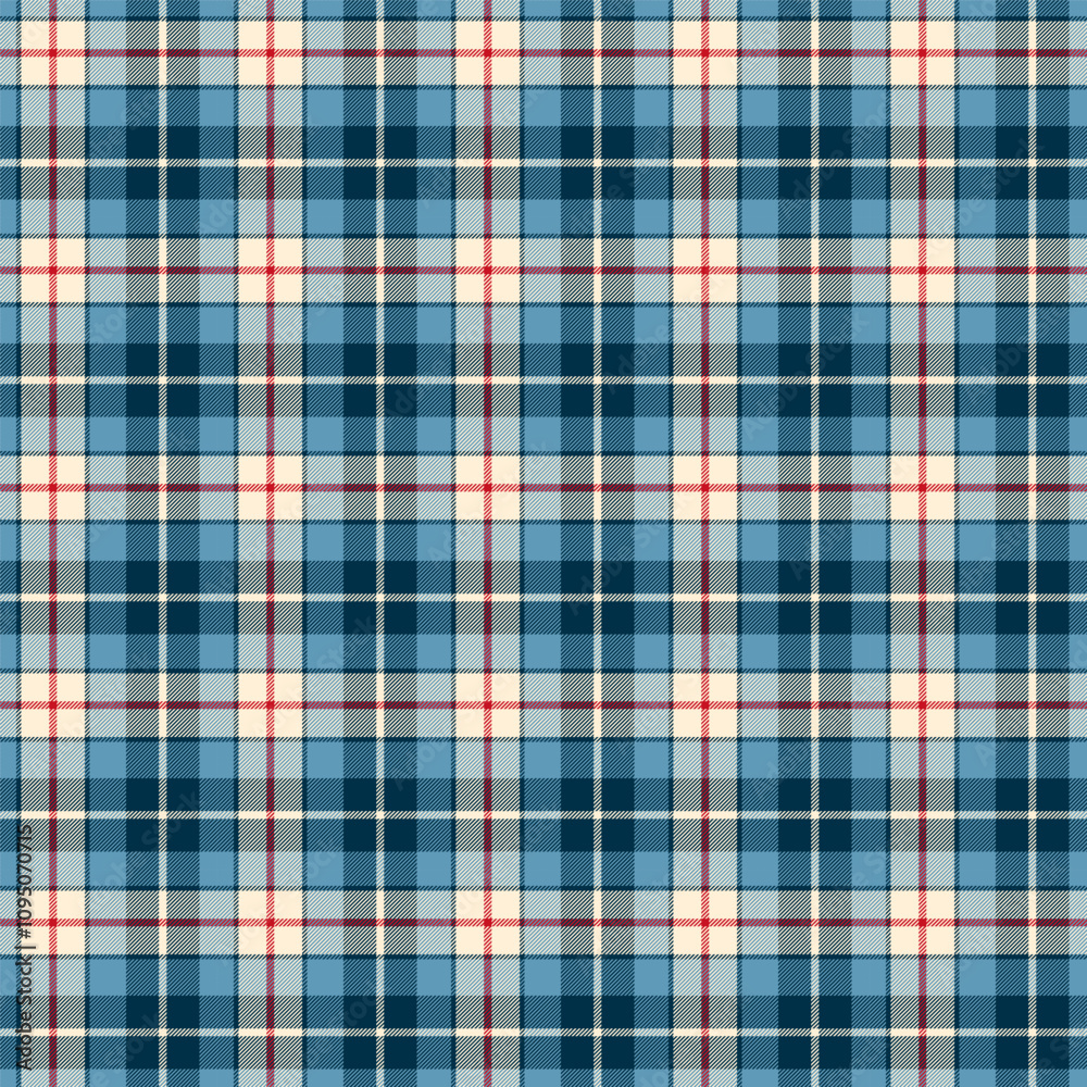 Wall mural plaid with twill weave repeat pattern.checkered tartan gingham seamless pattern in blue beige red.ge