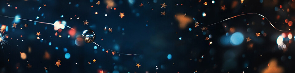 Festive background colorful star confetti happy new year party banner with copy space for text