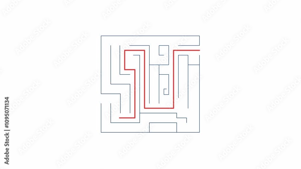 Poster find easiest way across labyrinth 2d object animation. solving brain teaser game cartoon 4k video, a