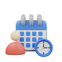 3d render of human resources user with calendar and clock