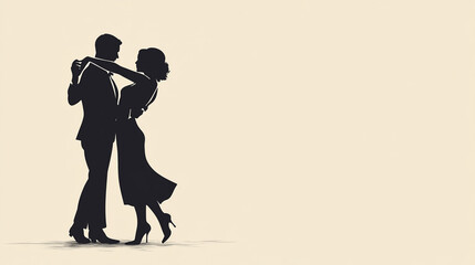 silhouette couple dancing tango space for text