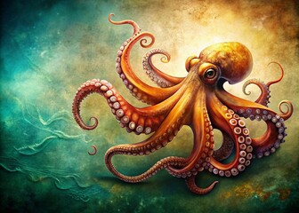 Obraz premium Realistic Detailed Octopus Drawing on a Textured Background with Ample Copy Space for Creative Use and Marketing Needs in Various Projects
