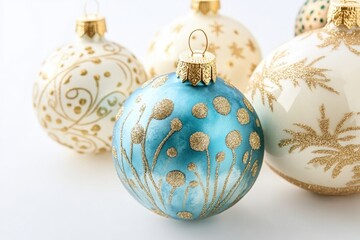 Close-up shot of a group of Christmas ornaments on a decorative plate