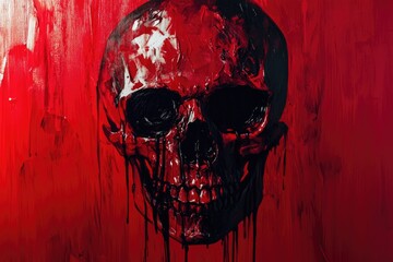 A close-up image of a skull on a bright red background, great for Halloween or occult themes