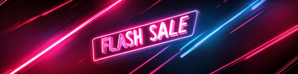 Fototapeta premium Flash sale in neon lights discounts promotional background holiday season promo template