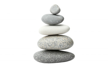 Stacked stones symbolizing balance and tranquility, isolated on transparent or white background