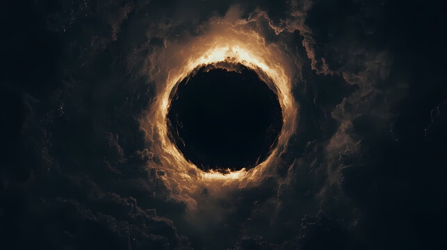 A captivating void, intrigue and mystery in black hole image with central aperture on dark background. Dark Abyss Portal. Illustration
