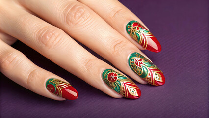 Obraz premium creative nail design, beautiful women's manicure, beautiful nails, fashion and nail care concept