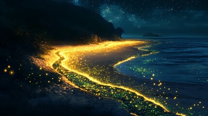 golden beach outdoor scenery illustration poster background