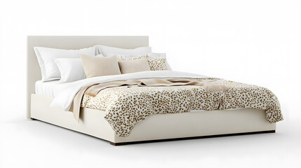 Luxurious king size bed with stylish bedding and decorative pillows