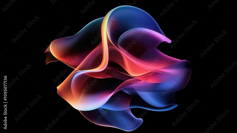 Wall mural abstract colorful waves with fluid shapes on a dark background.