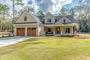 Photo New Construction Modern Farmhouse Home Exterior Curb Appeal