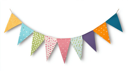Obraz premium Brightly colored birthday bunting flags in various patterns and colors create festive atmosphere. Perfect for celebrations and events