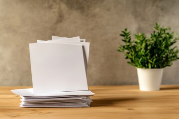 professional cv presentation, neatly arranged resumes on a wooden desk in a cozy interview room with space for text