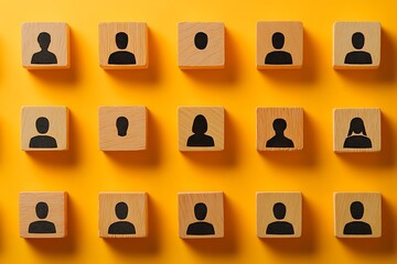 Diverse Workforce Abstract Wooden Block Arrangement on Yellow